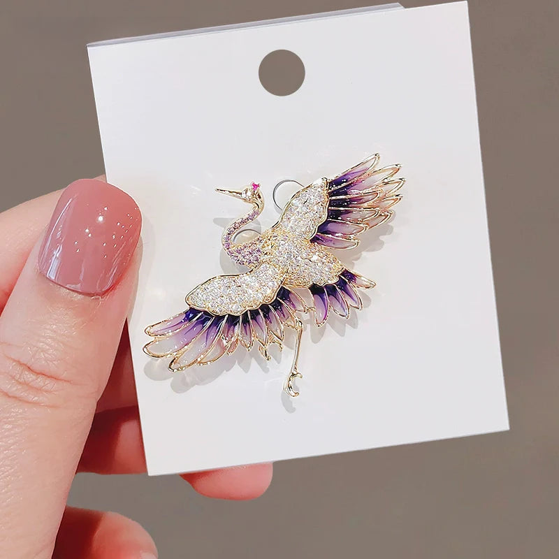 Chinese flying crane brooch
