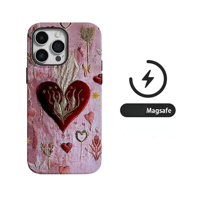 Retro Flame Heart Art Burning Magnetic Soft Case Phone Case