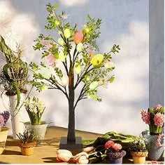 Easter glow-up eggs, camellia tree, birch tree lights