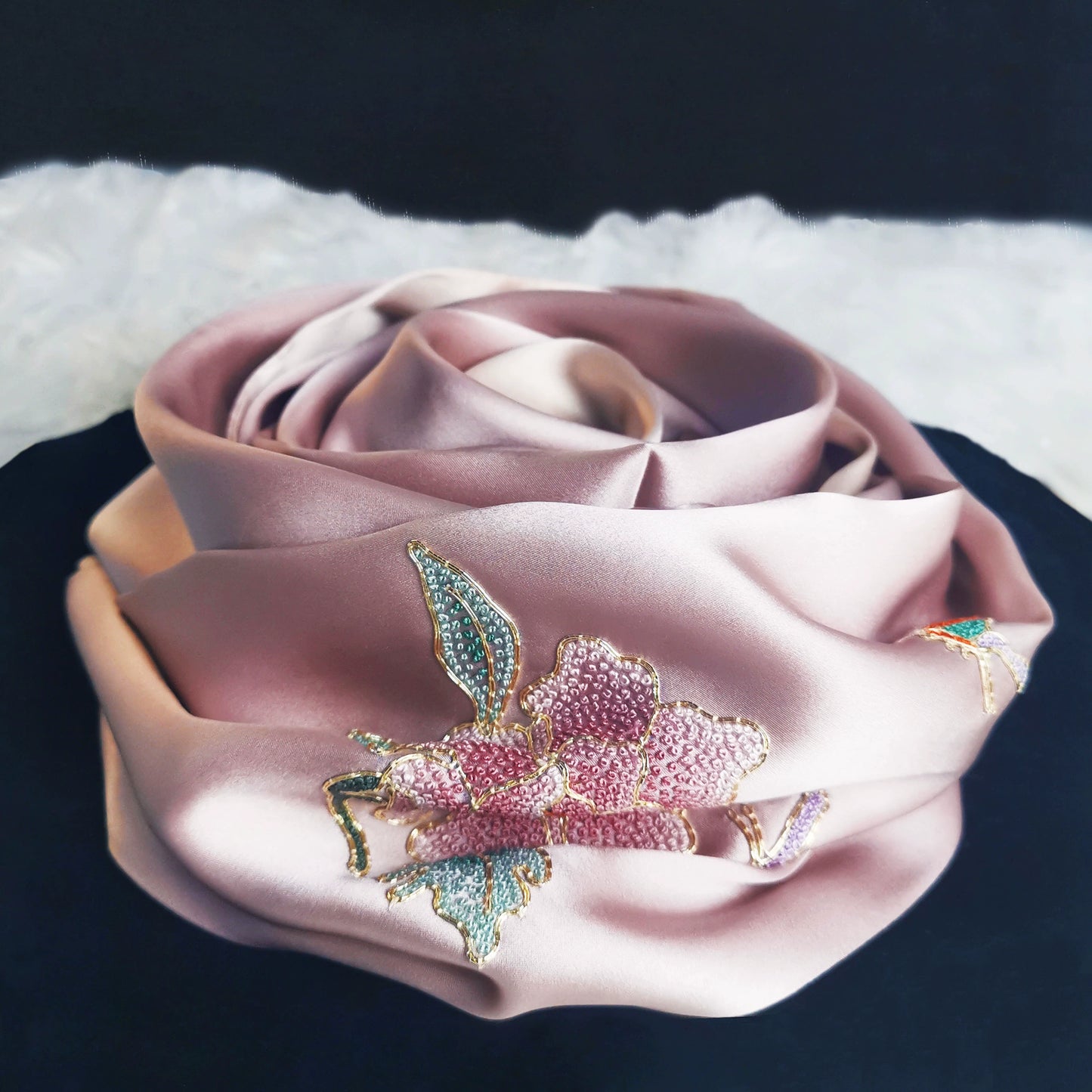 Shu Embroidery Handmade Embroidery Silk Scarf
