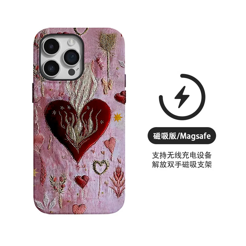 Retro Flame Heart Art Burning Magnetic Soft Case Phone Case