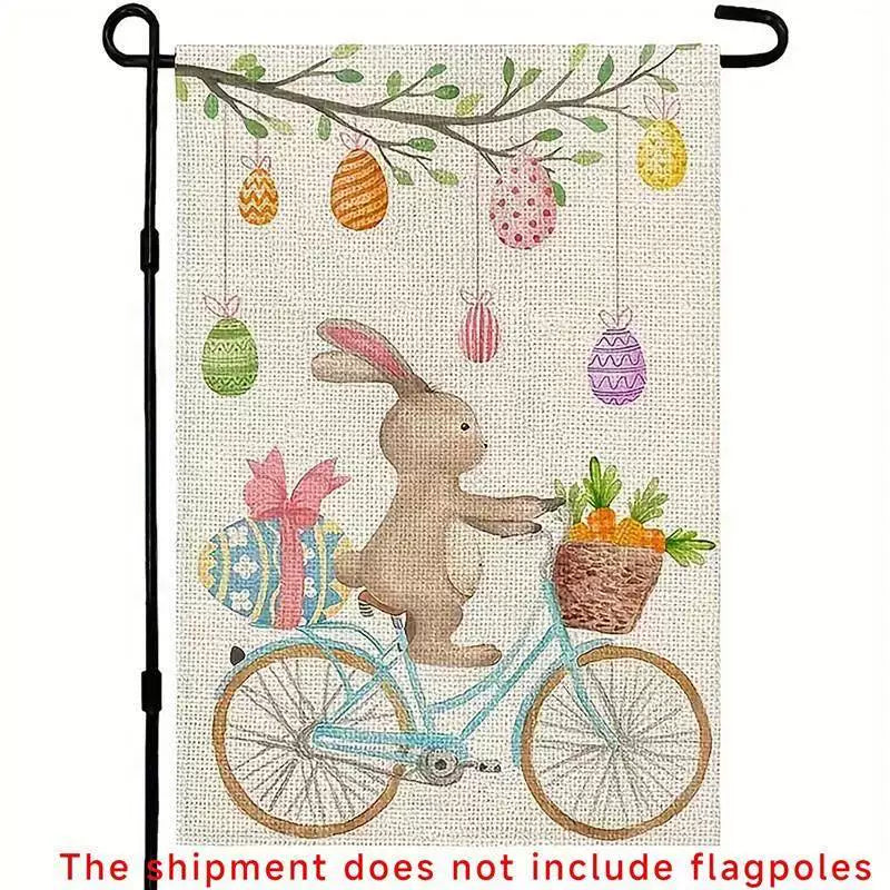 Easter Bunny Egg Double-Sided Linen Garden Flag (Flagpole Not Included) Outdoor Patio Decoration