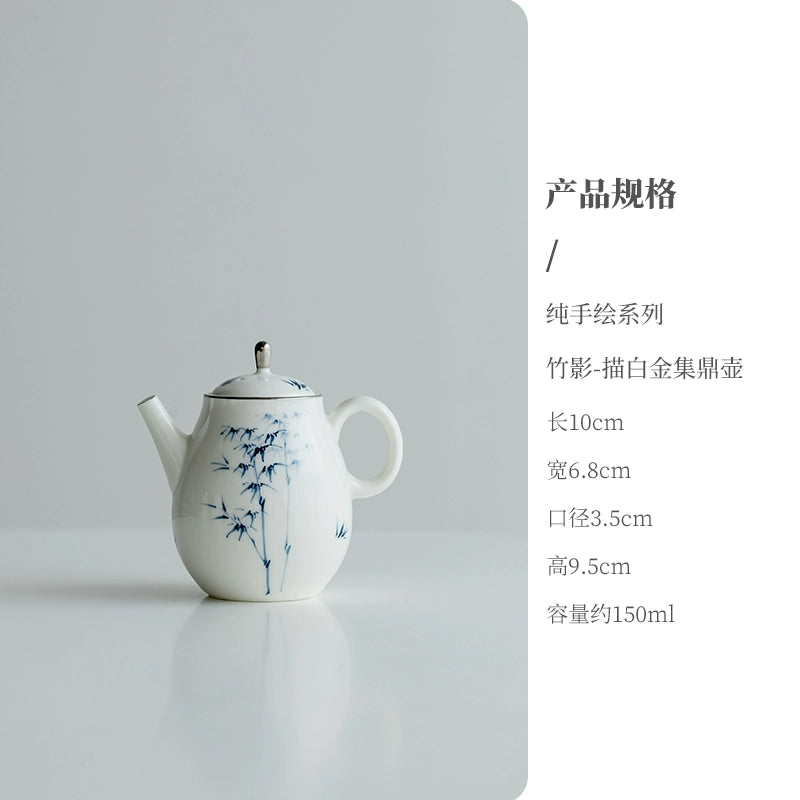Hand Painted White Gold Teapot Household Ceramic Kettle