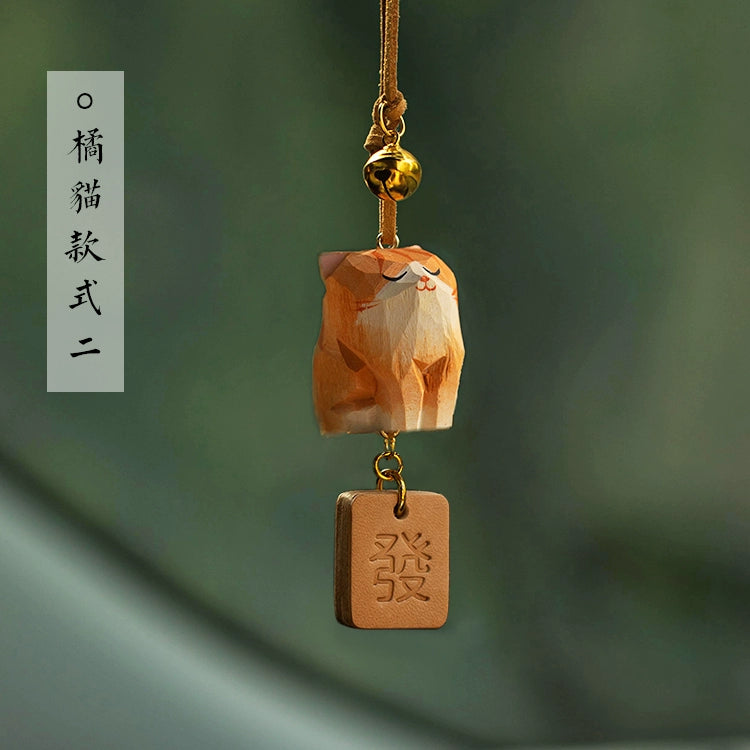 Hand-Carved Solid Wood Pet Ornament for Car