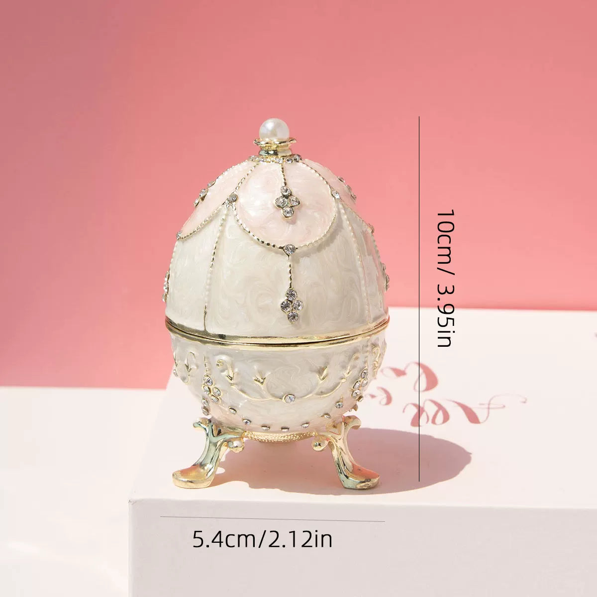 Easter European-style metal enamel painted egg jewelry box