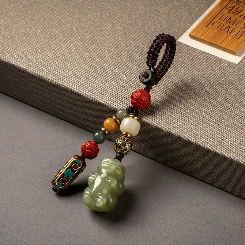 Real Hetian Jade Pixiu Keychain