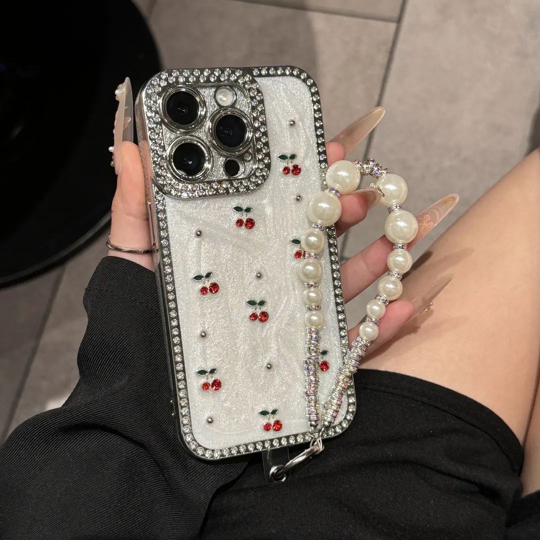 Instagram-style rhinestone cherry blossom floral rhinestone phone case