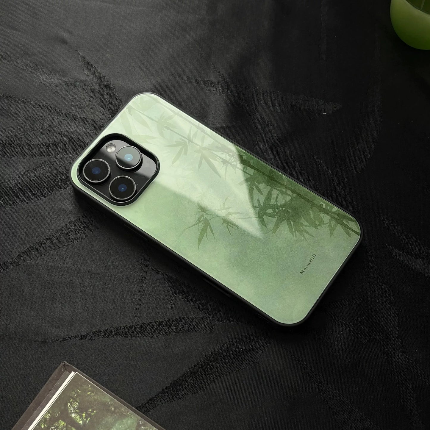 Light green bamboo shadow non-slip full-coverage glass premium phone case