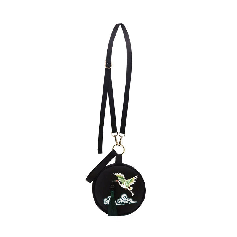 Chinese Retro White Crane Mini Leather Bag