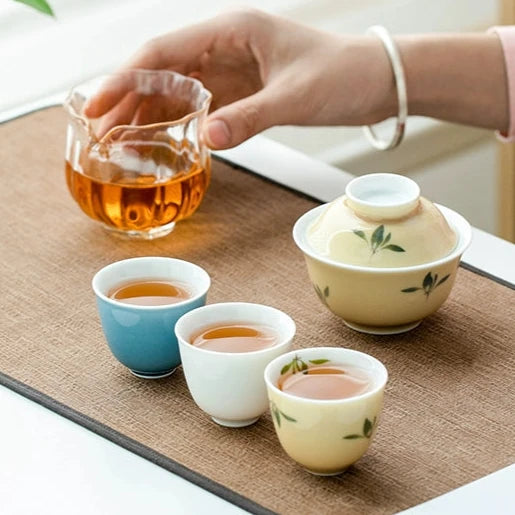 Yellow Hand-painted Butterfly Orchid Gaiwan