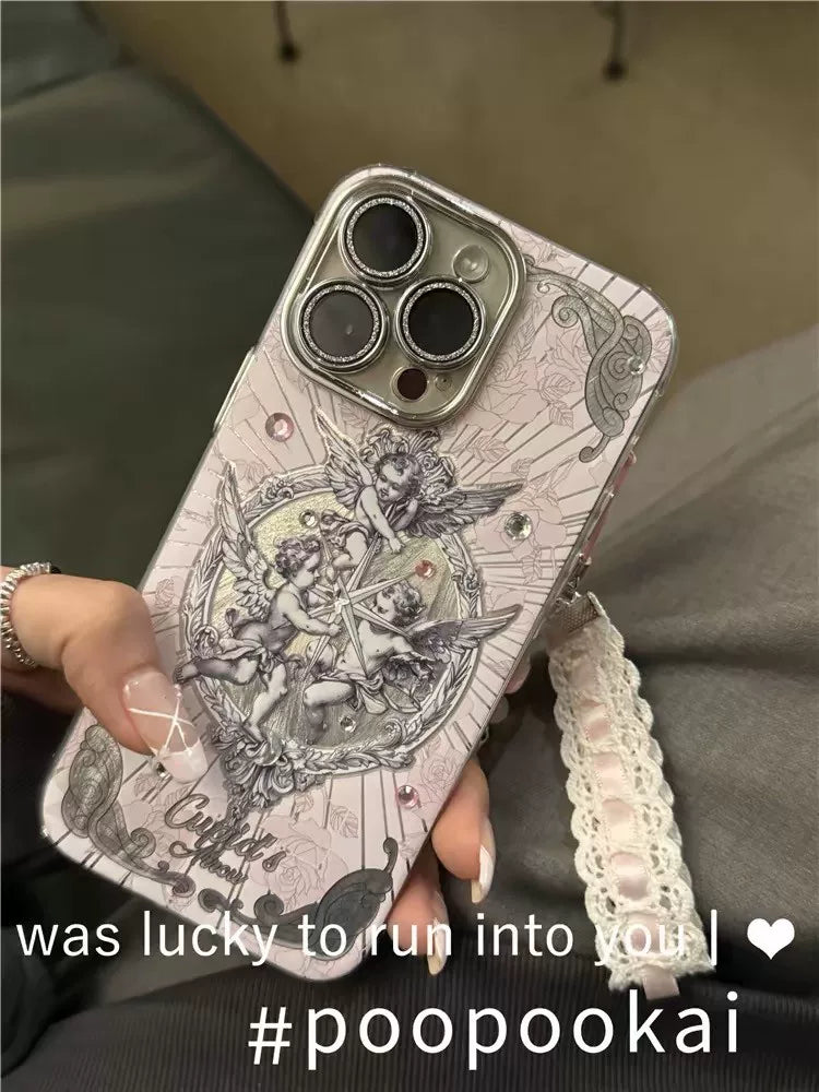 Retro premium cupid angel art glitter phone case