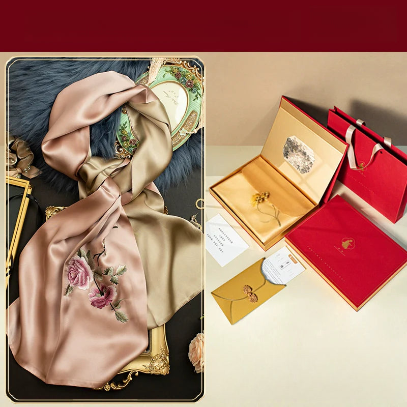Purely handmade Suzhou embroidery peony silk scarf