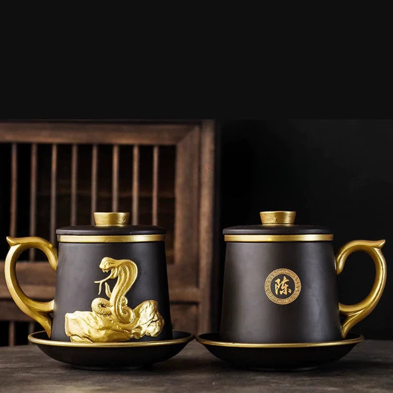 Chinese Zodiac Gilded Zisha Office Cup