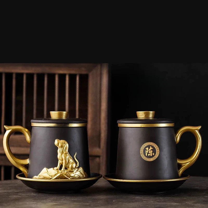 Chinese Zodiac Gilded Zisha Office Cup