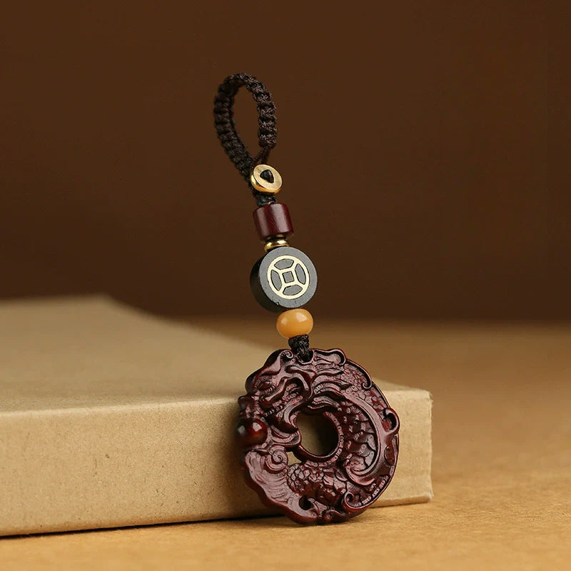 High-grade Rosewood Dragon Fish Keychain