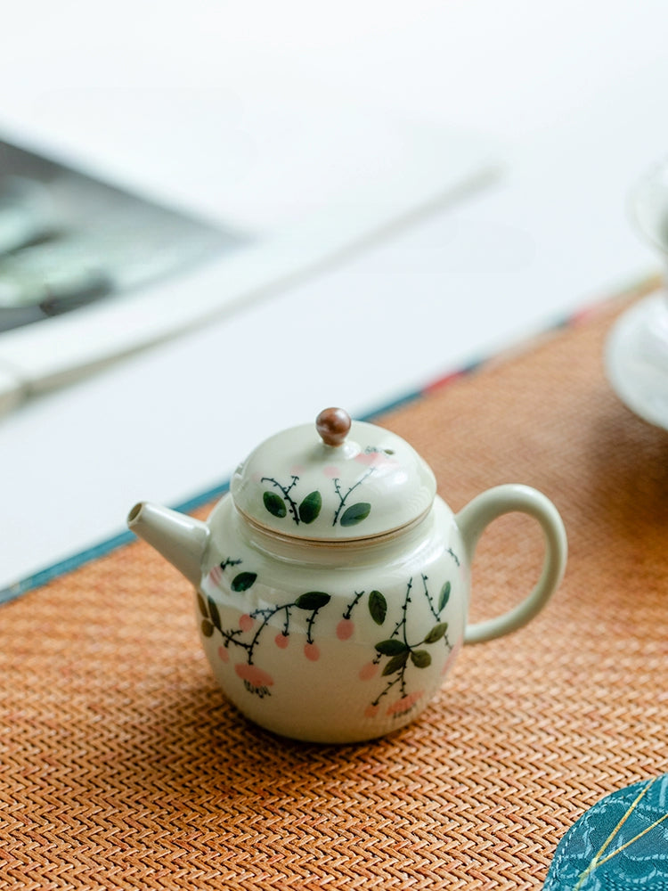 Wood Ash Pure Hand-painted Pink Flower Ceramic Teapot