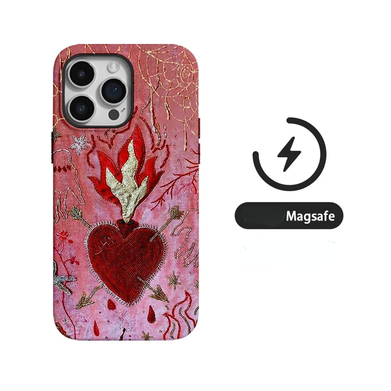 Retro Flame Heart Art Burning Magnetic Soft Case Phone Case