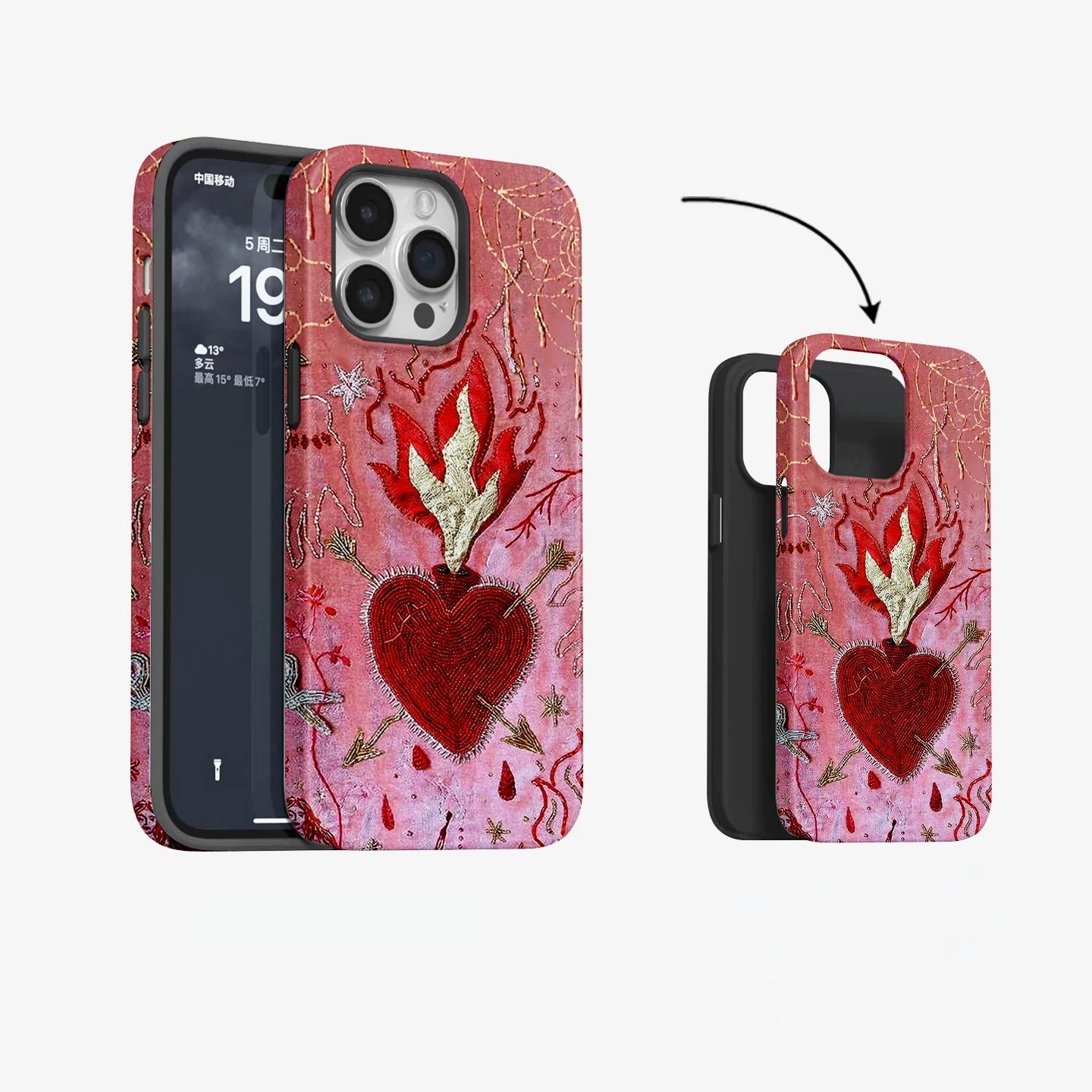 Retro Flame Heart Art Burning Magnetic Soft Case Phone Case