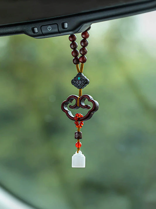 Natural Red Sandalwood Safety Lock Car Pendant