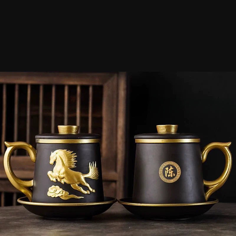 Chinese Zodiac Gilded Zisha Office Cup