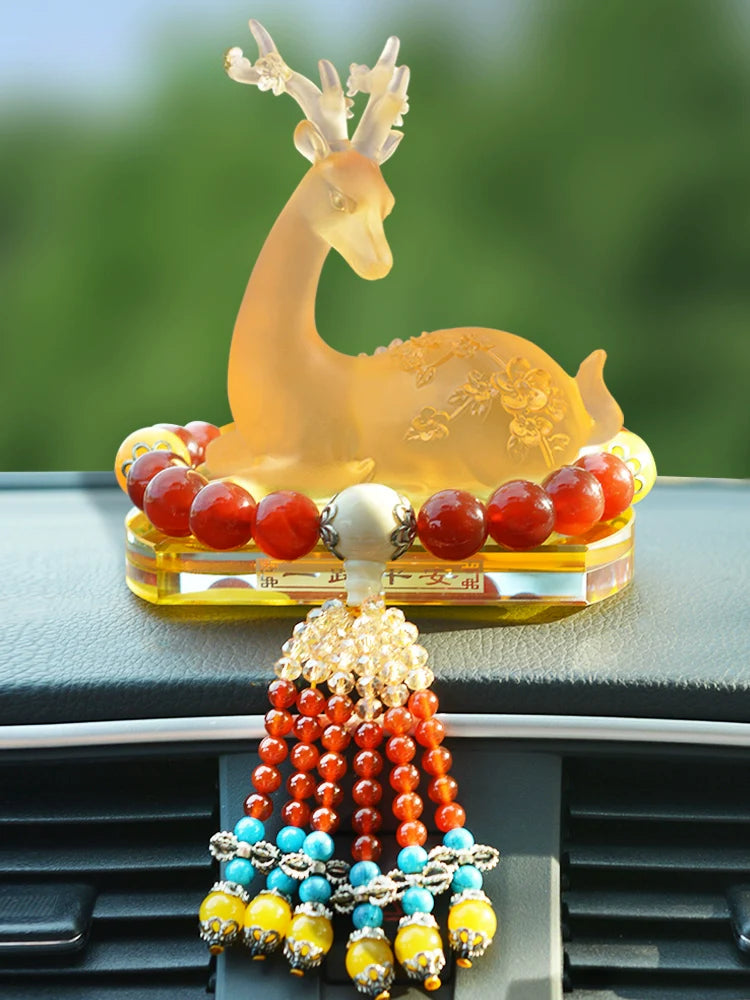 Crystal Deer Perfume Base with Agate Buddha Beads