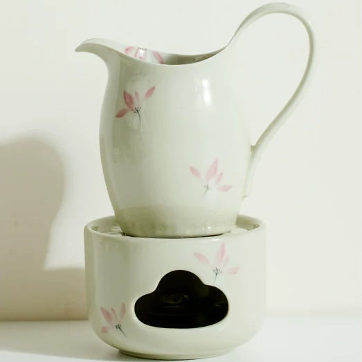Octafoil Archaic Teapot with Hand-Painted Pink Orchids