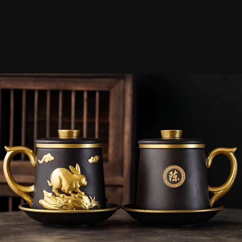 Chinese Zodiac Gilded Zisha Office Cup