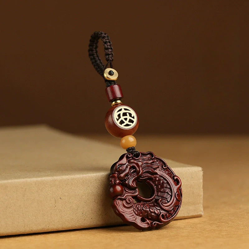 High-grade Rosewood Dragon Fish Keychain
