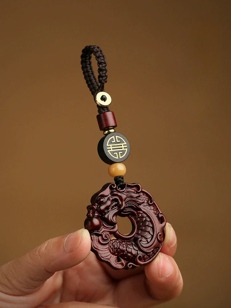 High-grade Rosewood Dragon Fish Keychain