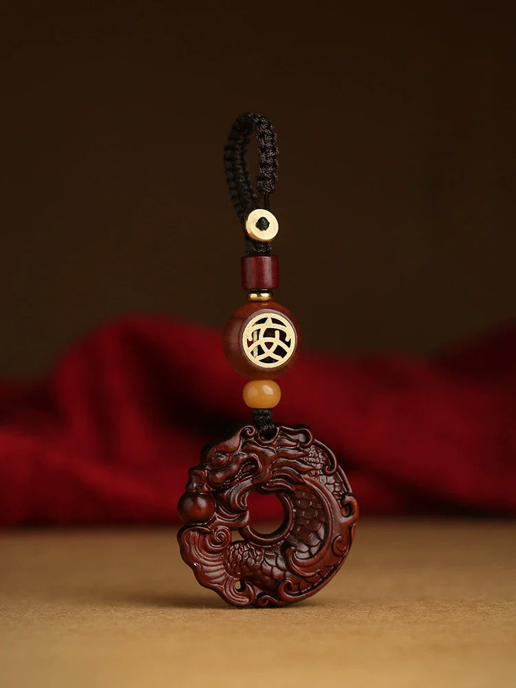 High-grade Rosewood Dragon Fish Keychain