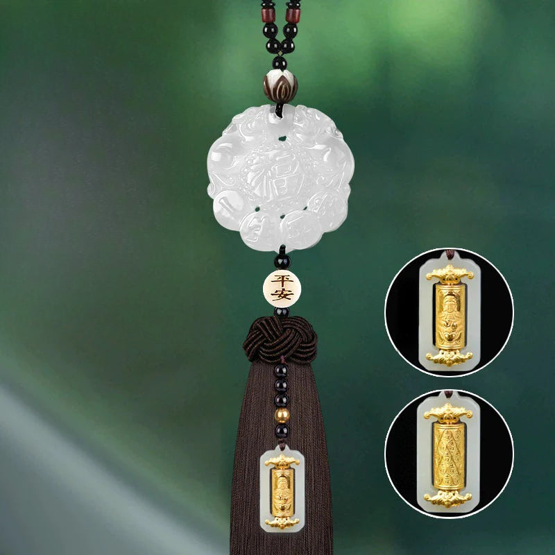 White Chalcedony Pi Xiu Pendant Car Accessory