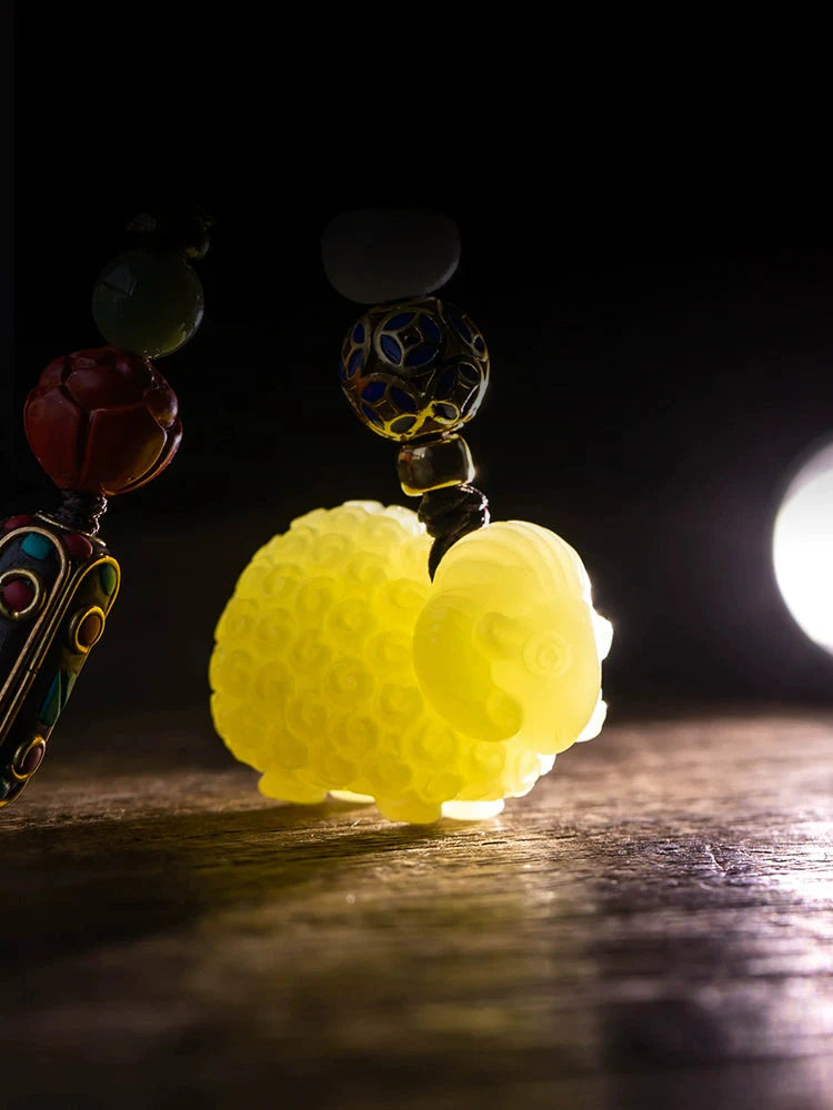 Natural Hetian Jade Zodiac Sheep Keychain