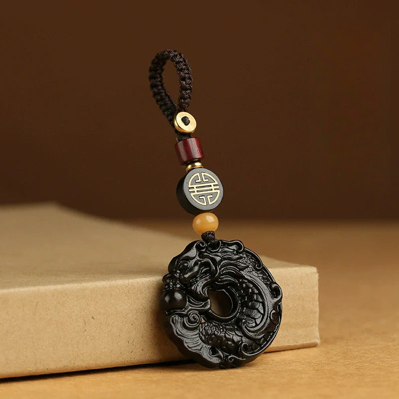 High-grade Rosewood Dragon Fish Keychain
