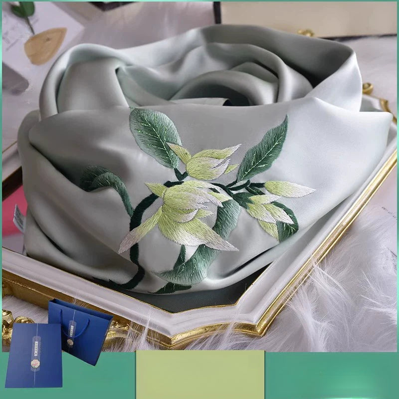 Shu Embroidery Handmade Embroidery Silk Scarf