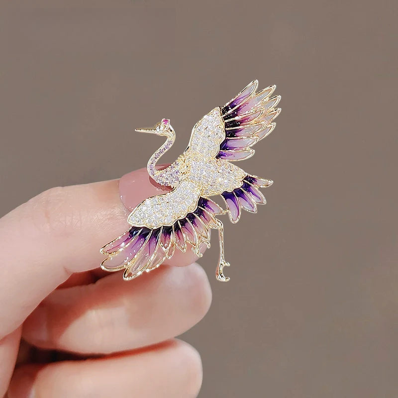 Chinese flying crane brooch