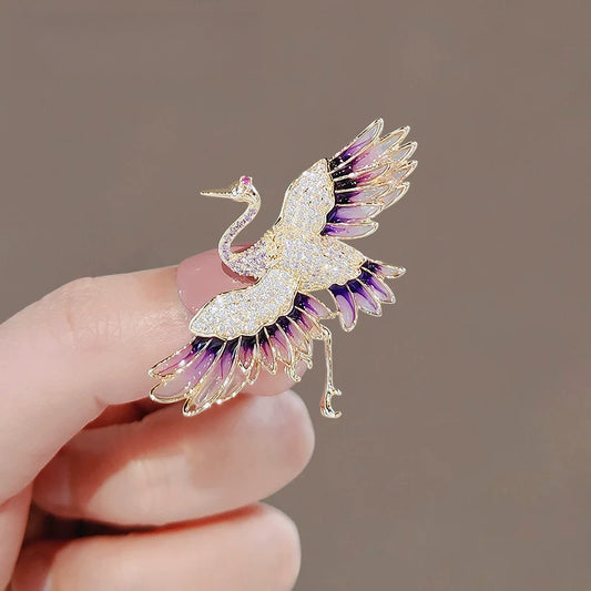 Chinese flying crane brooch