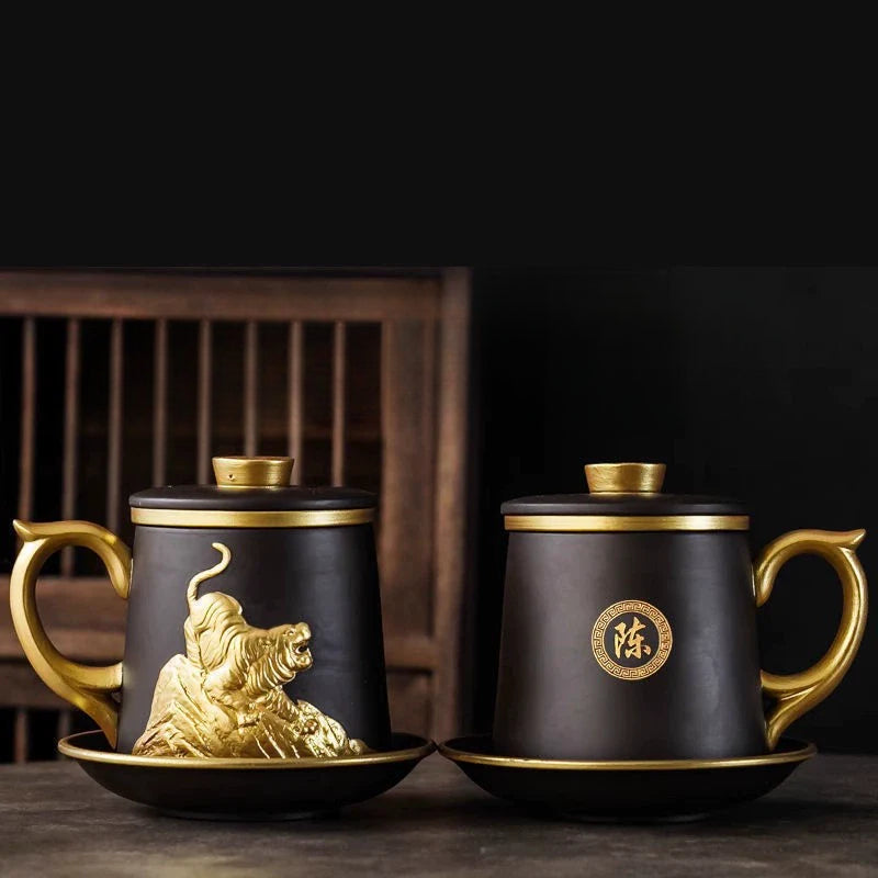 Chinese Zodiac Gilded Zisha Office Cup