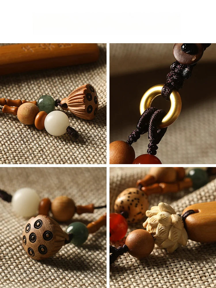 Natural Sandalwood Keychain with Blessing Words