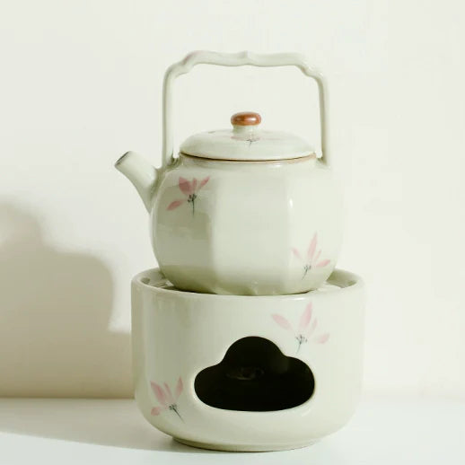 Octafoil Archaic Teapot with Hand-Painted Pink Orchids