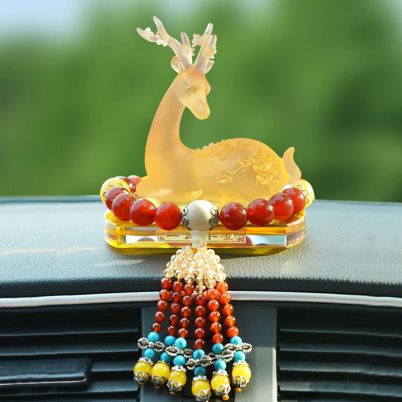 Crystal Deer Perfume Base with Agate Buddha Beads