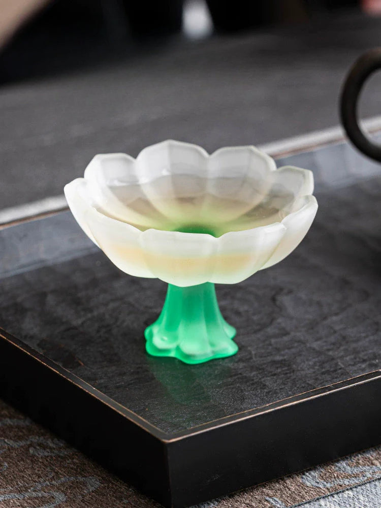 Lotus-Stemmed Colored Glass Cup