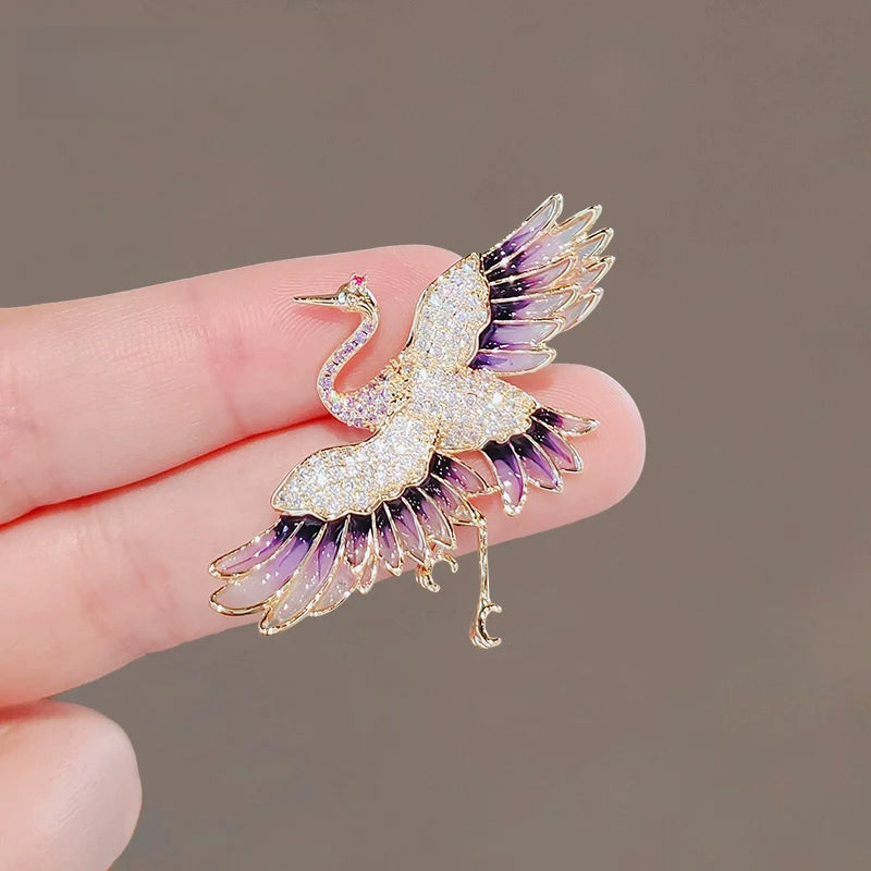 Chinese flying crane brooch