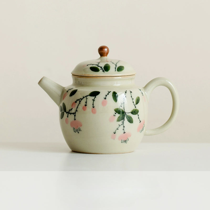 Wood Ash Pure Hand-painted Pink Flower Ceramic Teapot
