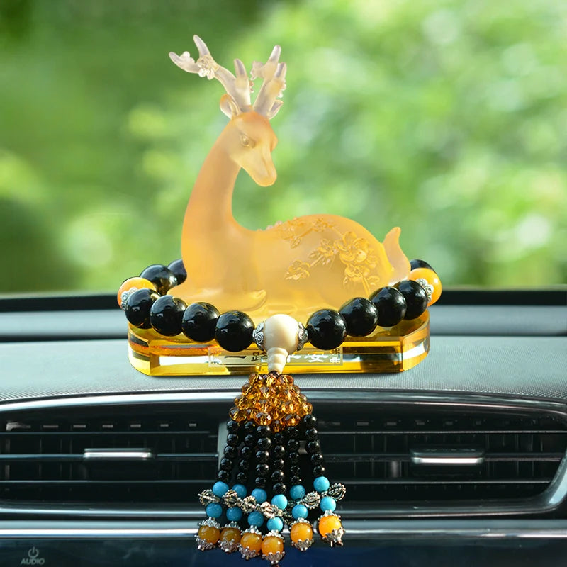 Crystal Deer Perfume Base with Agate Buddha Beads