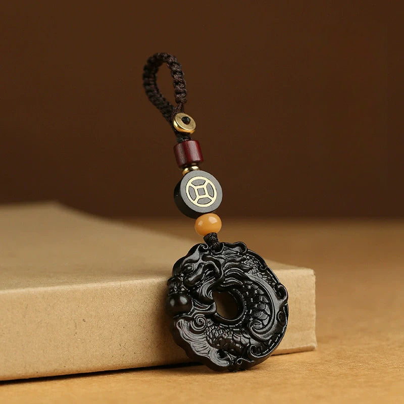 High-grade Rosewood Dragon Fish Keychain
