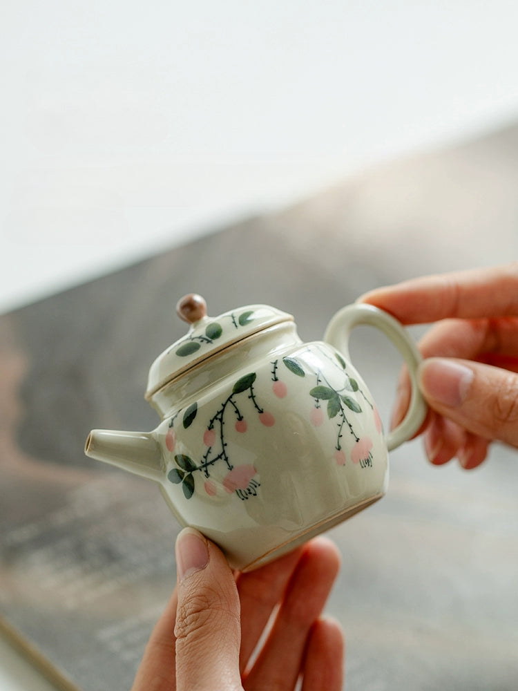 Wood Ash Pure Hand-painted Pink Flower Ceramic Teapot