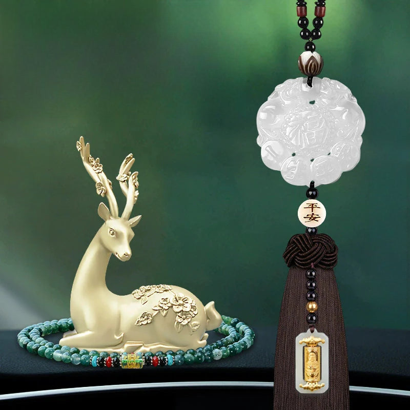 White Chalcedony Pi Xiu Pendant Car Accessory