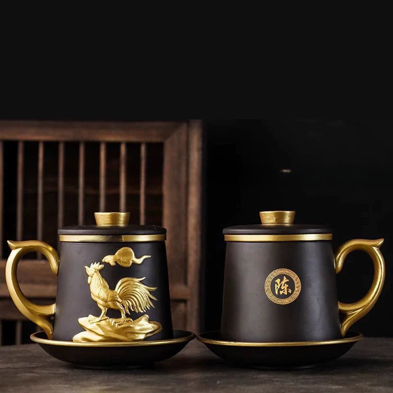 Chinese Zodiac Gilded Zisha Office Cup