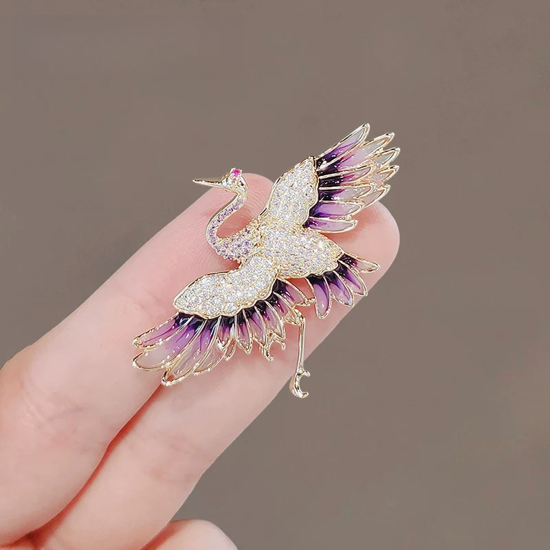 Chinese flying crane brooch