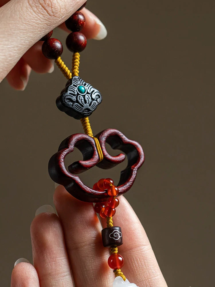 Natural Red Sandalwood Safety Lock Car Pendant